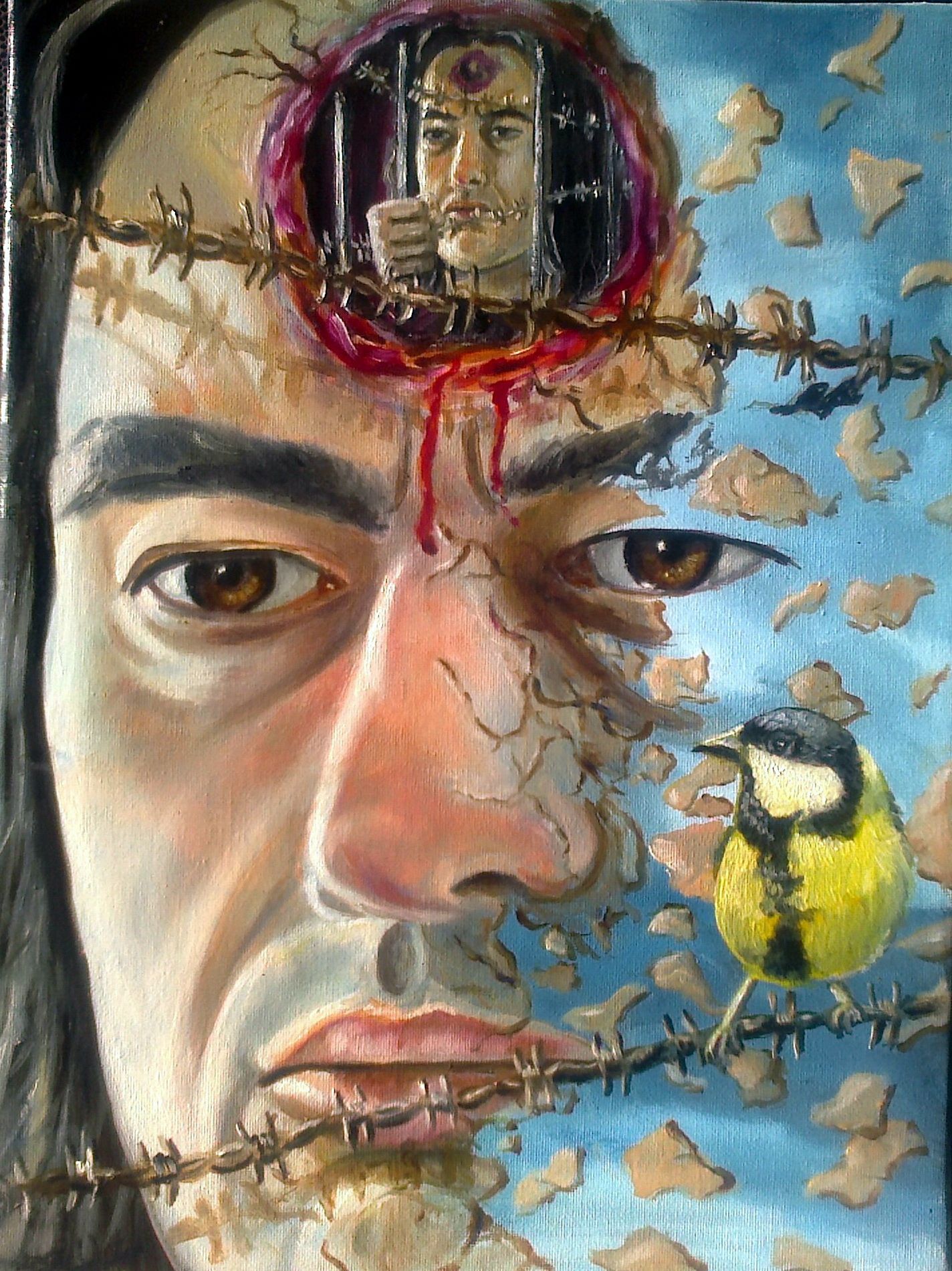 Bird on the wire - oil on canvas 30x 40 cm